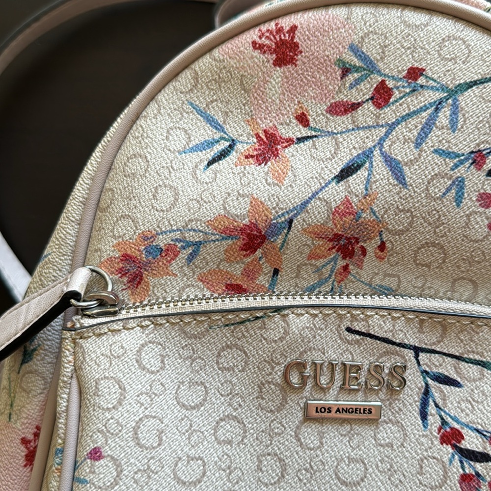 GUESS Mini Backpack - Floral Print, Light Pink